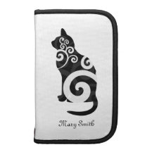 Swirly Cat Black Custom Name Folio Planner