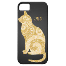 Swirly Cat Gold Glitter