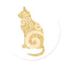 Swirly Cat Gold Glitter Stickers