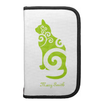 Swirly Cat Green Custom Name Planner