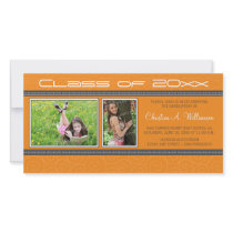 Swirly-Q 2-Photo Graduation Announcement (orange) Personalised Photo Card