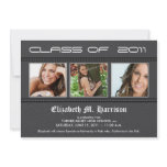 Swirly-Q 3-Photo Graduation Announcement (grey) invitations