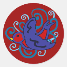 Swirly Swallow Round Sticker