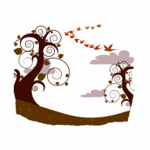 Swirly tree with flying birds graphic photo cut out