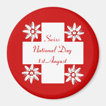 Swiss flag and edelweiss refrigerator magnet