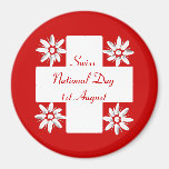Swiss flag and edelweiss refrigerator magnet