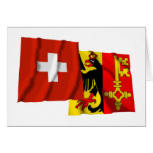 Switzerland & Geneva Waving Flags Greeting Card