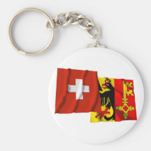 Switzerland & Geneva Waving Flags Keychains