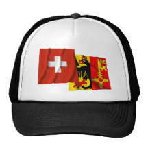 Switzerland & Geneva Waving Flags Trucker Hats