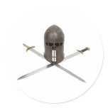 SwordsCrossedHelm061209 Round Sticker