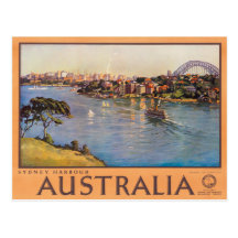 Sydney Harbour Australia Vintage Travel Poster Postcard