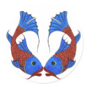 Symbol of Love and Good Luck Carp Fishes and Heart stickers