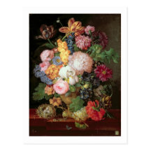 T30763 A Still Life of Flowers and Fruit (panel) Postcard