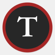 T : Initial T Letter T  Red, White & Black Sticker