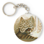 Tabby Cat behind Lace Curtains Keychain