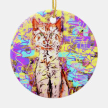 tabby cat popart ornament