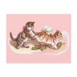 Tabby Cats & Holly Victorian Christmas postcards
