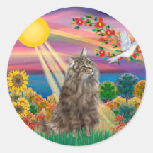 Tabby Norwegian Forest Cat - Autumn Sun Round Sticker