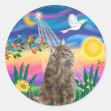 Tabby Norwegian Forest Cat - Twilight Round Stickers