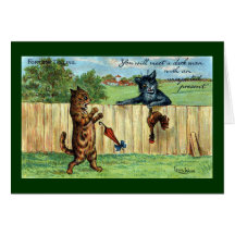 Tabby Startled by Dark Cat with Fowl Gift Greeting Card