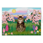 Tabby Tiger Cat  - Blossoms Card