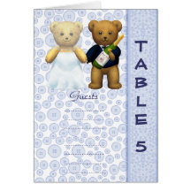 Table 5 number card Blue Teddy bear wedding peom