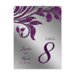Table Number Postcard Purple Sparkle Leaf