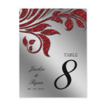 Table Number Postcard Red Sparkle Leaf xmas