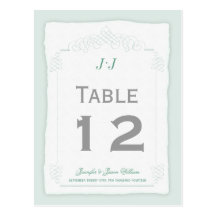 Table Number - Vintage Pale Mint Green Scrolls Postcards