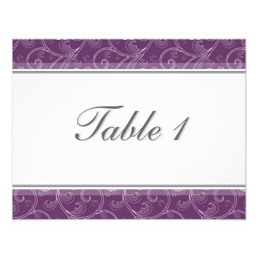 Table Number Wedding Card - Deep Purple Floral Custom Announcement
