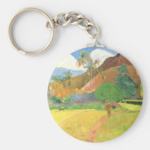 Tahitian Landscape, Mountains Tahiti, Paul Gauguin Keychain