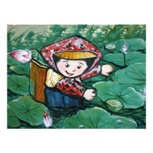 Taiwanese child in lily pond photo print