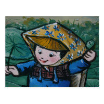 Taiwanese girl in lily pond post cards