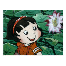 Taiwanese girl in lily pond postcards