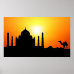 Taj Mahal & Camel On Sunset Background posters