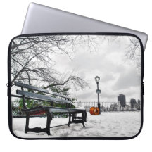 Take a Seat in Snowy Central Park! Laptop Sleeve
