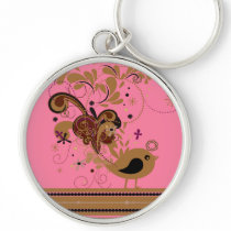 Tan Abstract Bird on Pink Key Chain