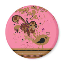 Tan Abstract Bird on Pink Magnet