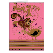 Tan Abstract Bird on Pink Note Card