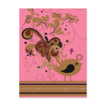 Tan Abstract Bird on Pink Postcard