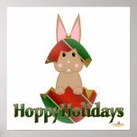 Tan Bunny Red Green Christmas Ornament Hoppy Holid Print