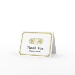 Tan frame black deco retro monogram thank you cards