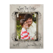 Tan Vintage Grunge Floral Photo Save The Date Postcard