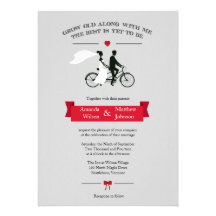 Tandem Bicycle Grey and Red Wedding Invitations