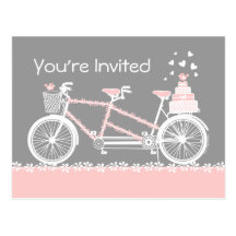 Tandem Bicycle Wedding Shower Invitation Postcard