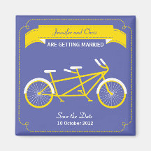 Tandem Bike (Yellow / Blue) Save the Date Fridge Magnet