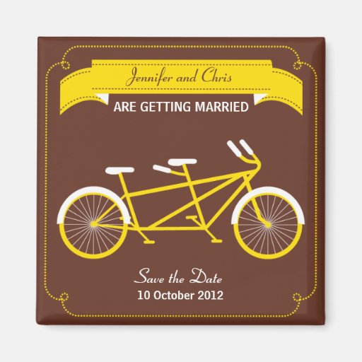 Tandem Bike (Yellow / Brown) Save the Date Magnet