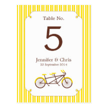 Tandem Bike (Yellow Stripes) Table Number Postcards