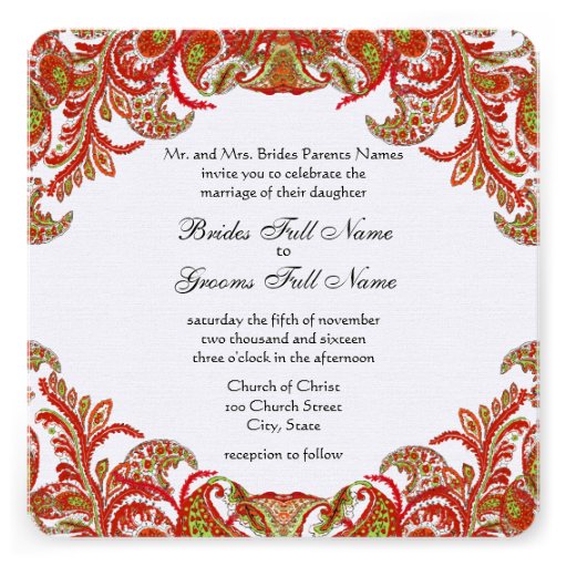 Tangerine Lime Vintage Peacock Damask Wedding Custom Invitation
