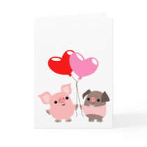 Tangled Hearts (Cartoon Pigs) greeting card